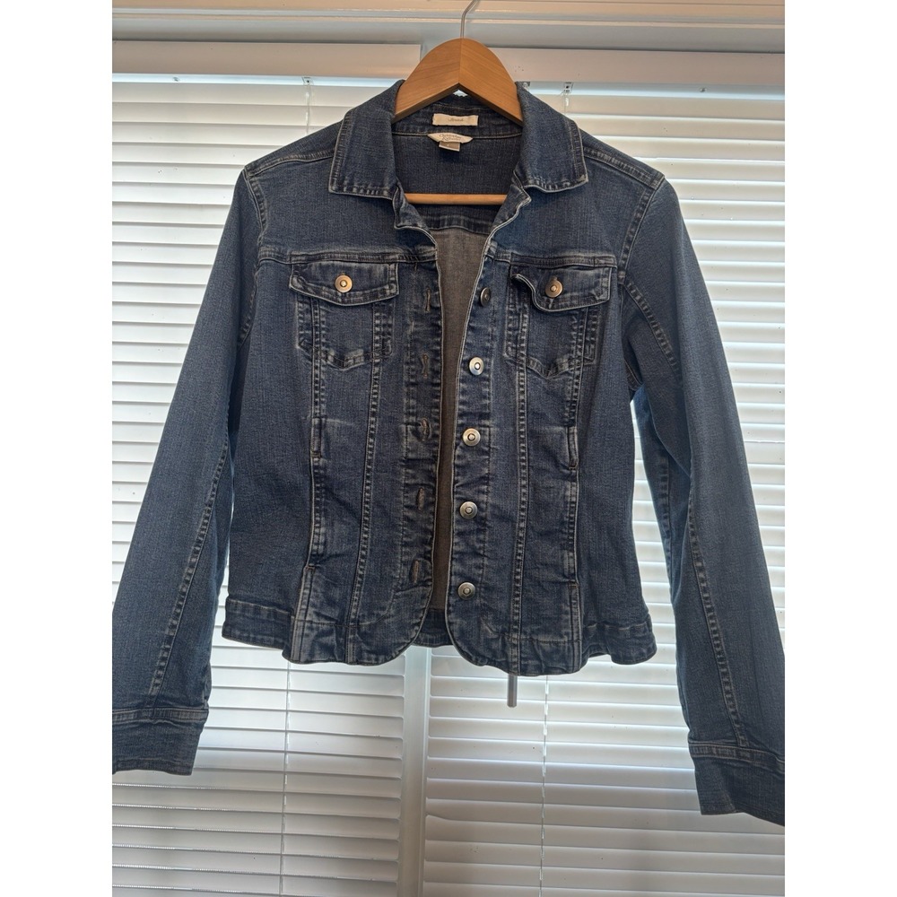 Christopher And Banks Blue Stretch Denim Jacket Classic Cotton Long Sleeve Small